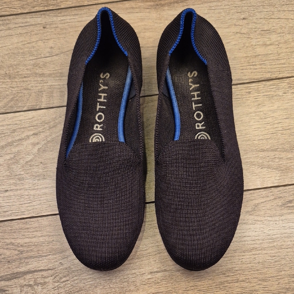 ROTHYS Black Blue Knit Weave Flats Round Toe Sz 8.5 Womens Shoes Loafers